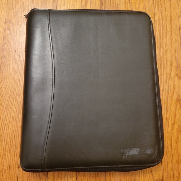 Franklin Covey Black Leather Binder Planner Organizer 12x10 Space Maker Academia